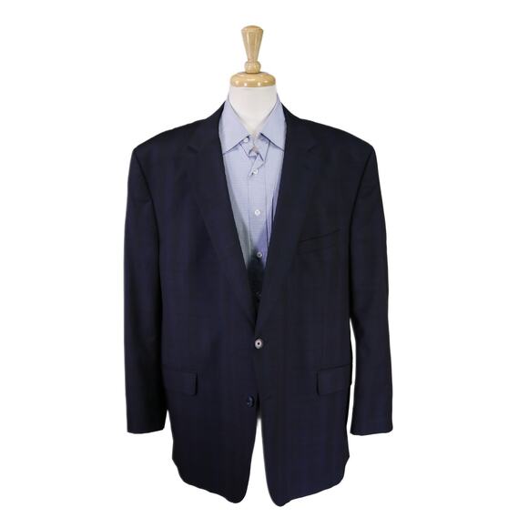 Jack Victor Black Navy Blue Tartan Plaid 2-Btn Sportcoat Blazer Jacket 52R - Picture 1 of 9